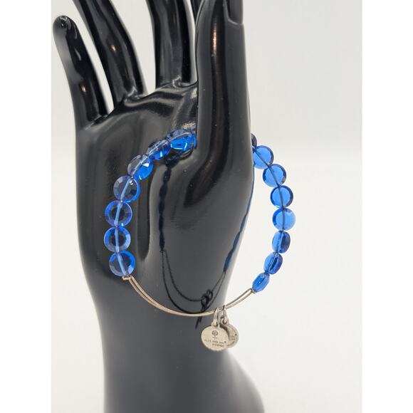 Alex and Ani Blue Faceted Crystal Bead Adjustable Wire Bangle Bracelet - Picture 1 of 4